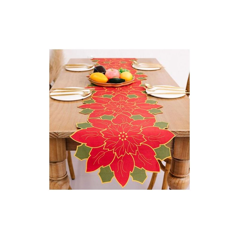 Weihnachtsstern-tischläufer, Weihnachtstischläufer, Handgefertigter Tischläufer Im Farmhouse-stil Mit Blumenstickerei Und Perlen - 68x13,8 Zoll