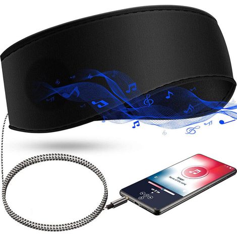 Musikalisches Schlaf-stirnband Mit Kopfhörern, Weiches, Elastisches Reise-stirnband Mit Kabelgebundenem 3,5-mm-lautsprecher Und Schlankem Lautsprecher, Komfortable Schlaf-musik-kopfhörer (schwarz)