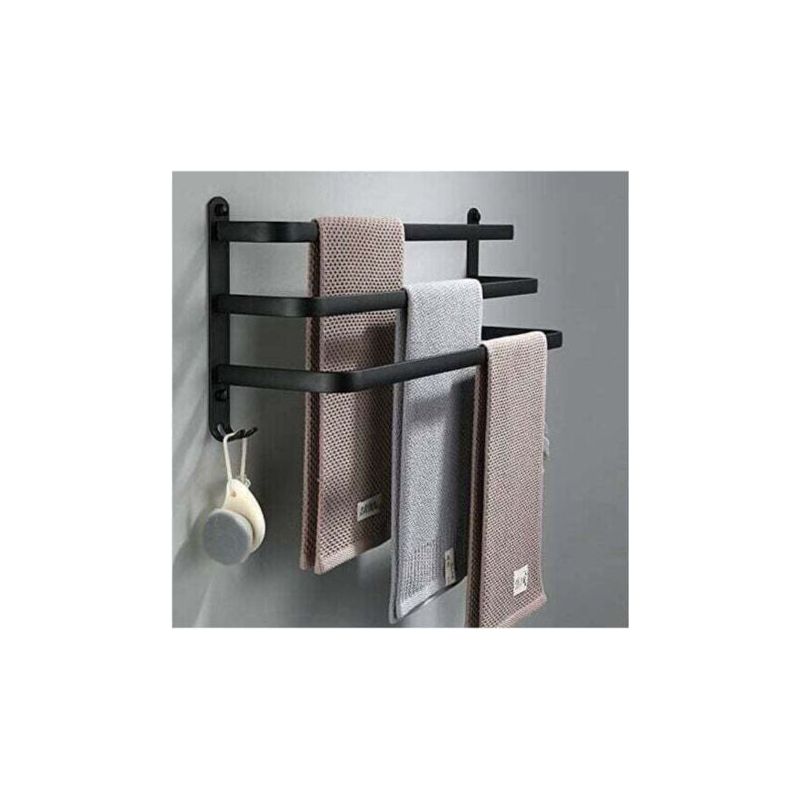 Badezimmer-handtuchhalter, Schwarze Selbstklebende Wandmontierte Handtuchstangen Für Dusche Und Küche, Wasserdichte Handtuchstangen Mit Haken (schwarz, 60cm)