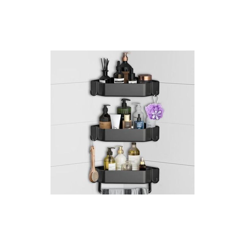 Duschablage, Ohne Bohren, Mit 6 Haken Und 1 Handtuchhalter, 3er-set, Wandmontierte Badezimmerablage