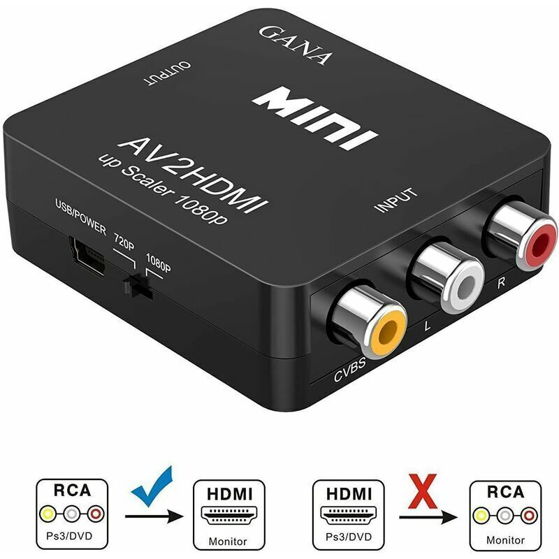 Rca-zu-hdmi-adapter, Av-zu-hdmi-konverter, Av-zu-hdmi-adapter Unterstützt 1080p Mit Usb-ladekabel, Schutzhülle Für Pc / Nintendo / Xbox / Ps4 / Ps3 / Tv / Stb / Vh