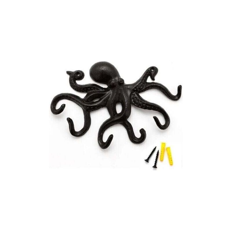 6 Haken - Schwarzer Oktopus-wandhaken, Designer-wandhaken, Rustikaler Design-wandgarderobenständer, Robuster Kleiderhaken Mit