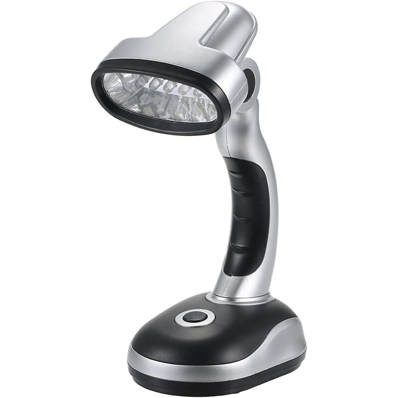 Tragbare 12-led-schreibtischlampe, Betrieb Mit 3 Aa-batterien, Einstellbarer Beleuchtungswinkel, Ideal Für Arbeit, Studenten Und Lesen, Schwarz Und Silber, 1 Stück