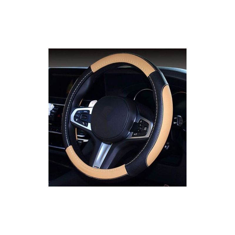 Lenkradbezüge Aus Mikrofaser, Weich, Rutschfest, Universeller Lenkradschutz, Autozubehör, Dekoration (beige Schwarz-3)