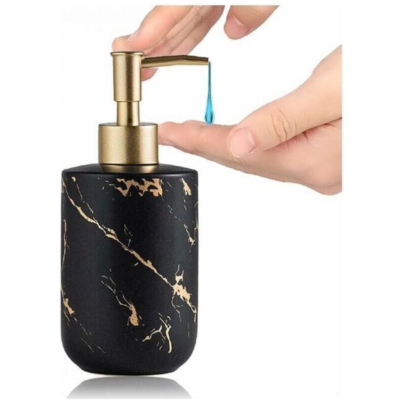 Flüssigseifenspender Aus Marmorierter Keramik (schwarz), 300 Ml, Pumpspender Für Duschgel, Badezimmeraccessoires