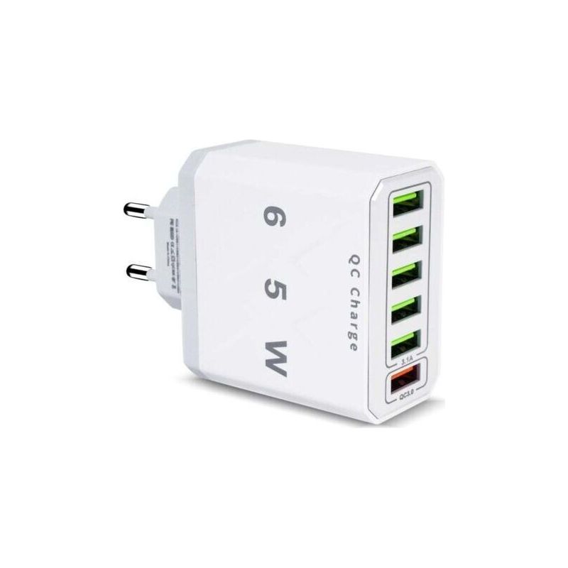 Multi-usb-ladegerät, 65w 6-port Usb-schnellladegerät Mit Qc 3.0 Smart Fast Charger, Universelles Usba-netzteil Für 15 Pro Max 14 Plus 13 12 11 Se Xr, Ipad, Samsung