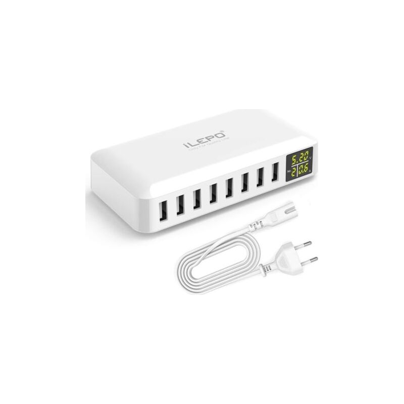 5v8a 8-port-usb-ladegerät - Lcd-display - Intelligente Ladestation - Überlast- Und Überhitzungsschutz - Kompatibel Mit Iphone, Samsung, Android