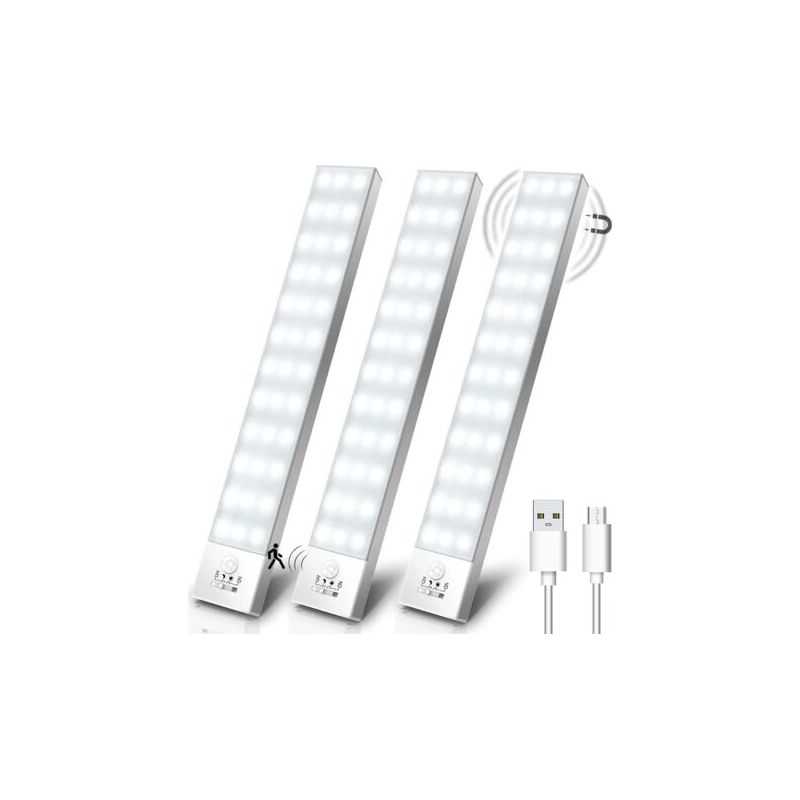 Schrankbeleuchtungs-set Mit 3 Stück, 5000k Usb Kabellose Led-schrankleuchte Mit Bewegungssensor, Wiederaufladbare Led-lampe Mit Eingebautem Magneten, Nachtlicht Für Kleiderschrank, Treppe, Küche, Flur