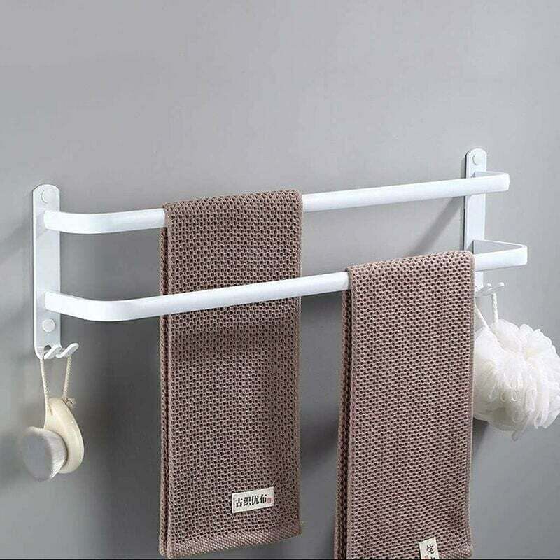Weißer Wandmontierter Handtuchhalter, Mehrschichtige Handtuchstangen Mit Haken, Platzsparender Aluminium-handtuchhalter Für Badezimmer, Hotel, Küche, Moderner Stil, 2 Ebenen, 50 Cm