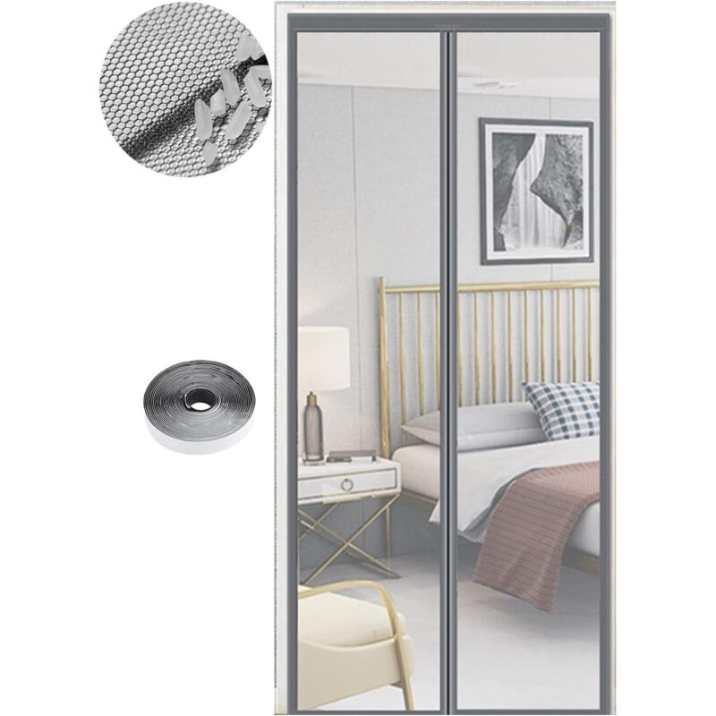 Amxcnoy Magnetischer Türschutz, 90 X 210 Cm, Automatischer Schließmechanismus Mit Starken Magneten, Kein Bohren Erforderlich, Für Flure, Terrassen Und Innen- Oder Außentüren, Reingrau