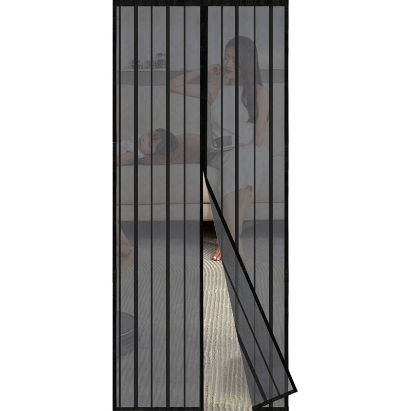 Amxcnoy Magnetisches Moskitonetz Für Türen, Kein Bohren Erforderlich, Insektenschutz, Schwarzer Türvorhang, 230 X 130 Cm