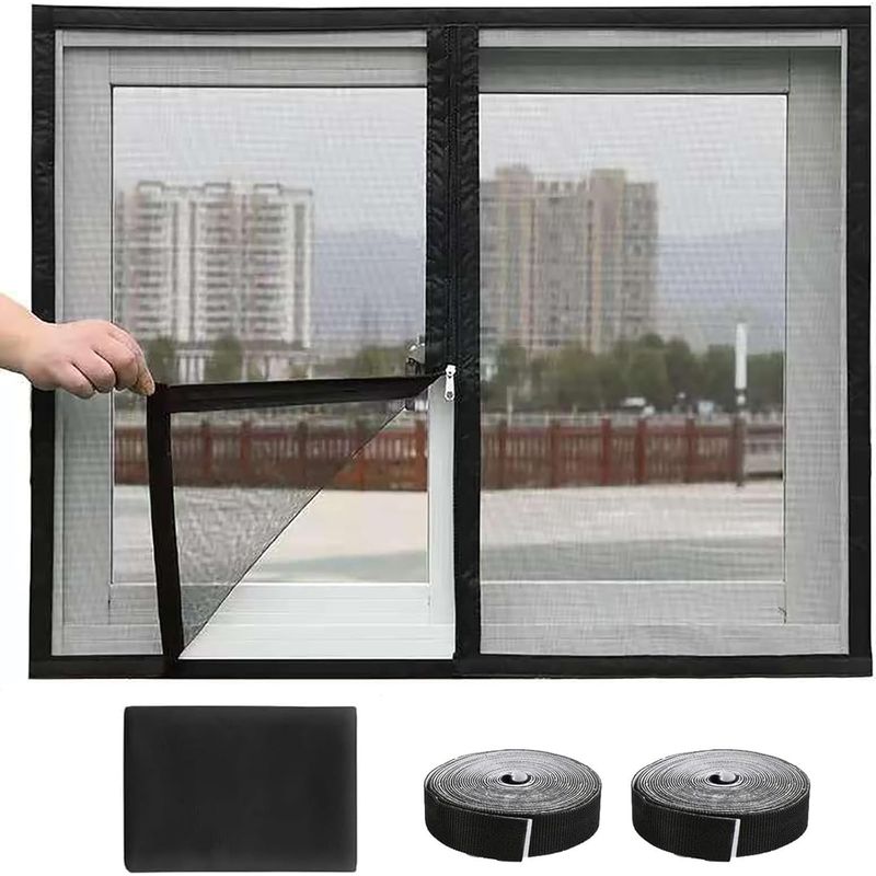 Amxcnoy 140x160 Cm Aufrollbares Moskitonetz Für Fenster, Zuschneidbares Insektenschutzgitter Mit Rollen Und Selbstklebenden Klebestreifen