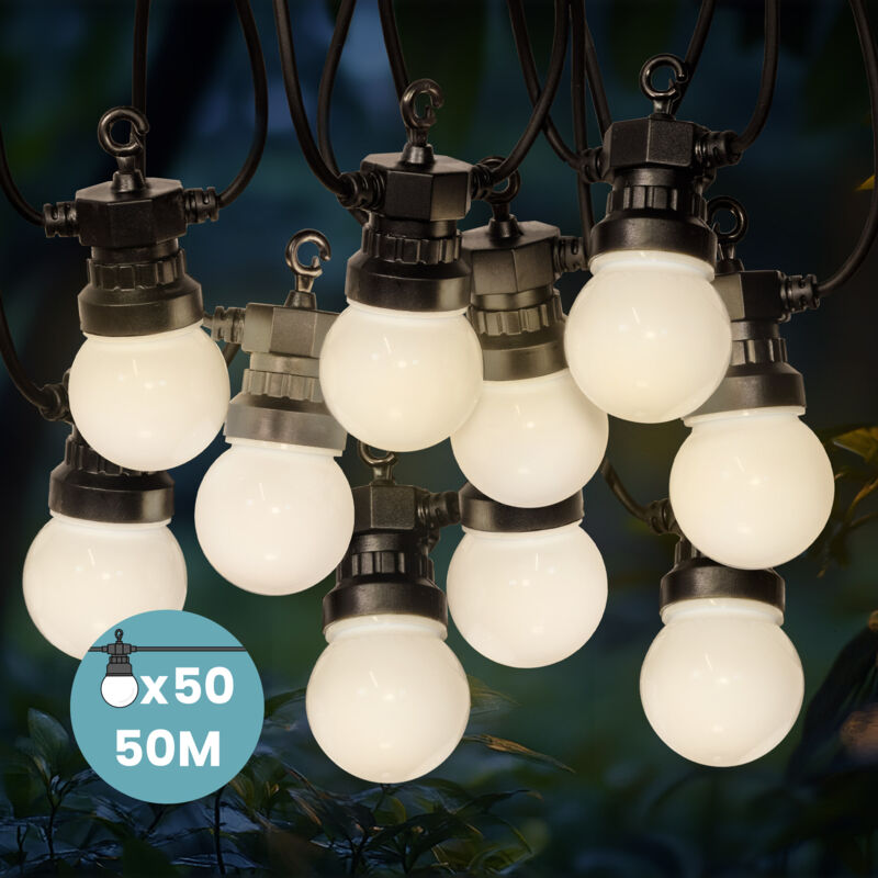 Amxcnoy 50 M Lichterkette Für Den Außenbereich Mit 50 Warmweißen Leds, Schutzart Ip44, Inklusive 24-v-transformator