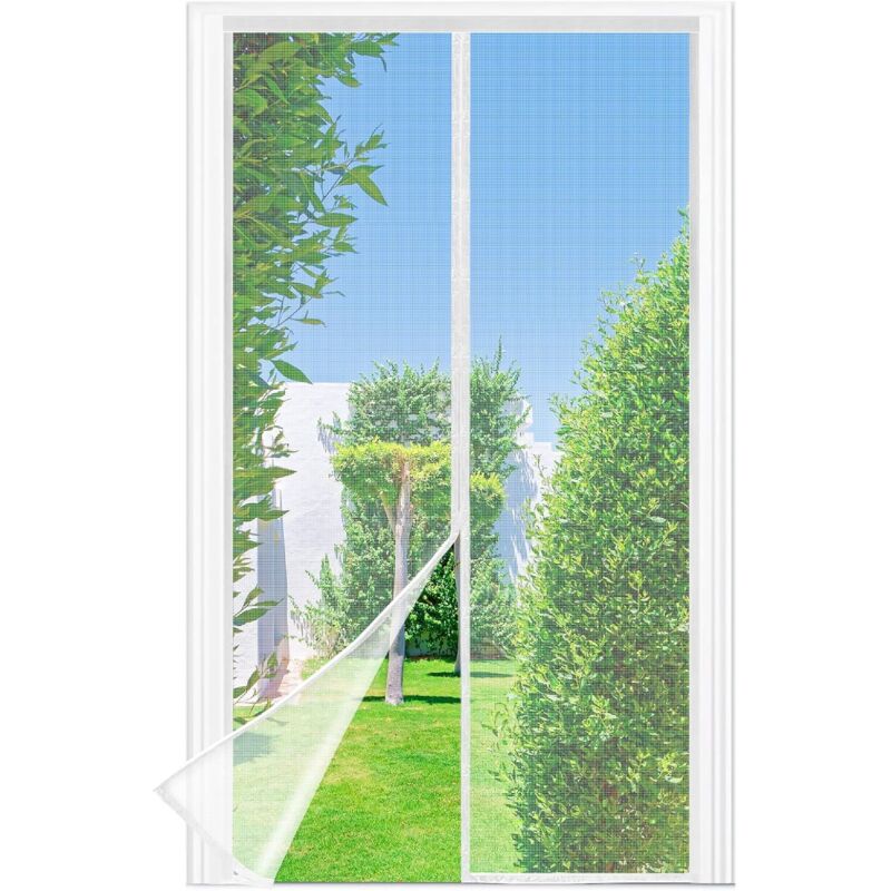 Amxcnoy Moskitonetz Für Tür Oder Fenster, 75 X 210 Cm – Feinmaschiges Weißes Netzgewebe, Fliegen- Und Insektenschutzgitter, Automatischer Verschluss, Verstärkter 3,8 Cm Klettverschluss Oben, Integrier