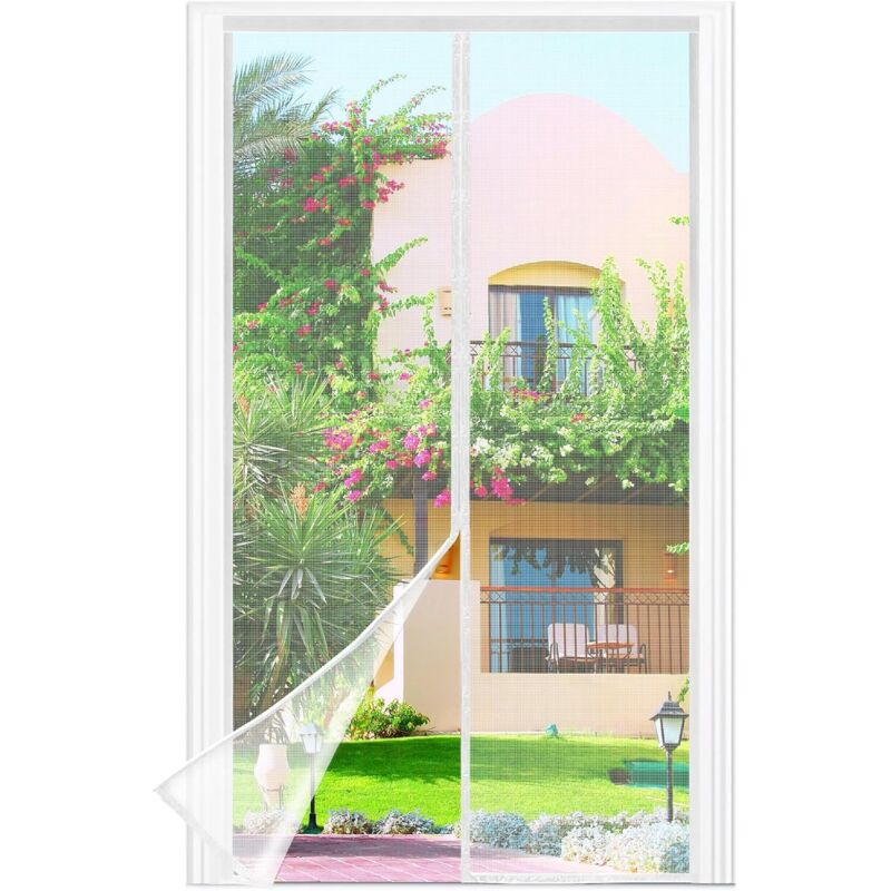Amxcnoy Moskitonetz Für Tür Oder Fenster, 90 X 190 Cm – Feinmaschiges Weißes Netzgewebe, Fliegen- Und Insektenschutzgitter, Automatischer Verschluss, Verstärkter 3,8 Cm Klettverschluss Oben, Integrier