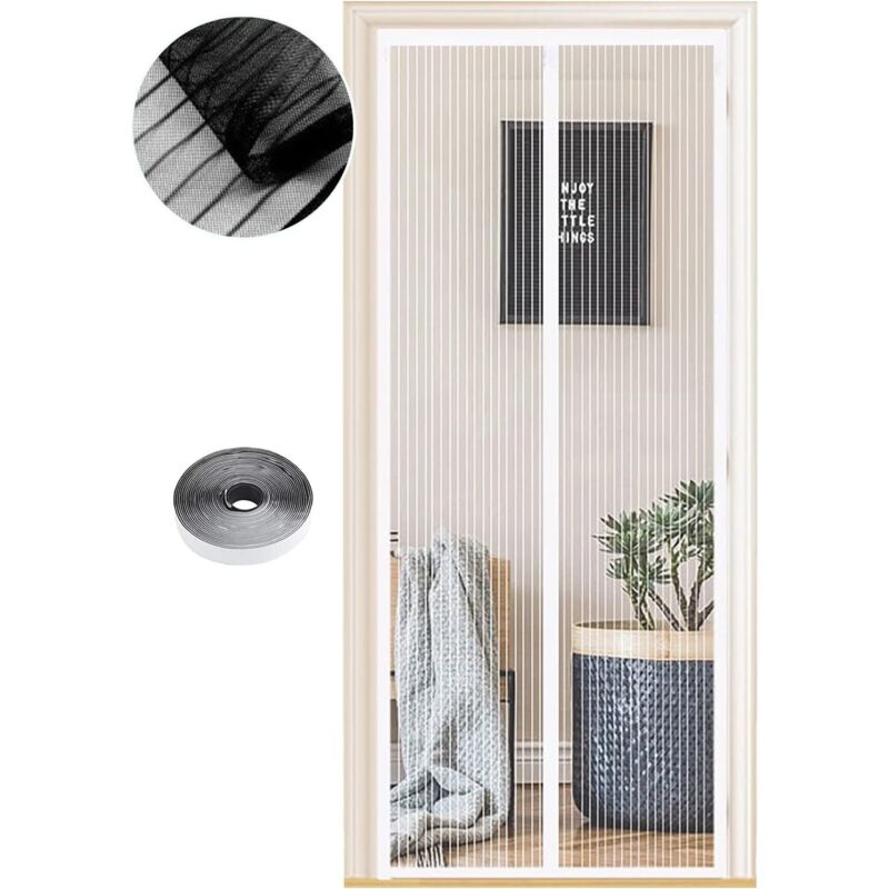 Amxcnoy Magnetischer Türschutz, 125 X 250 Cm, Automatischer Schließmechanismus Mit Starken Magneten, Kein Bohren Erforderlich, Für Flure, Terrassen Und Innen- Oder Außentüren, Weiß Gestreiftes Muster