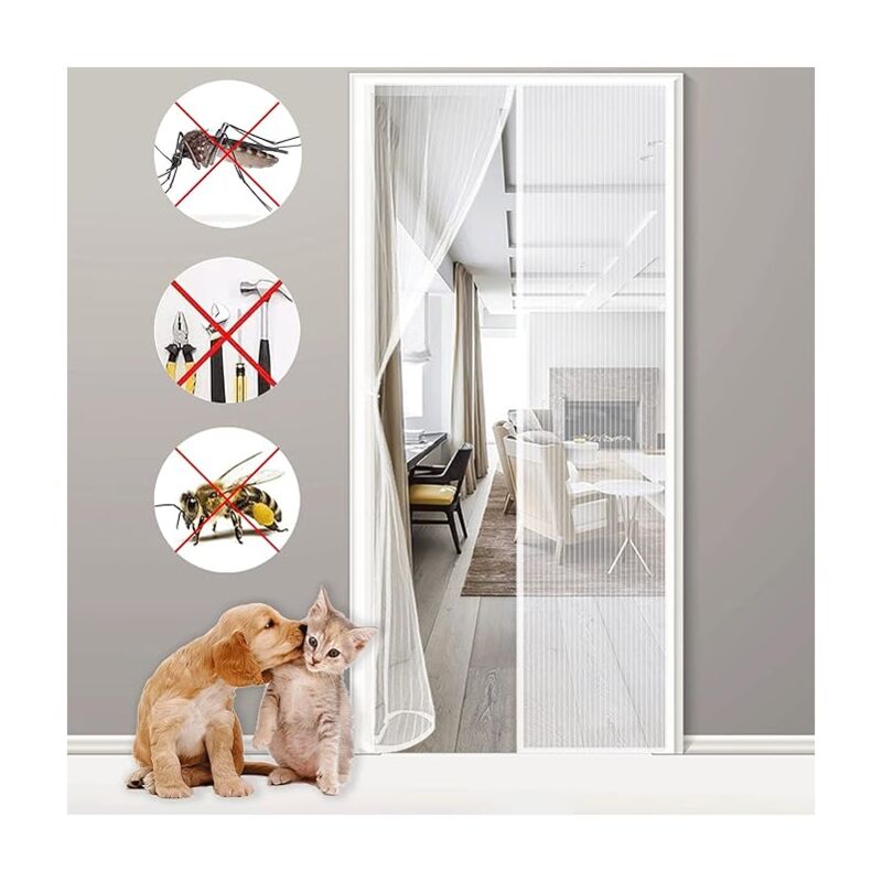 Amxcnoy Magnetisches Moskitonetz Für Türen, 140 X 210 Cm, Weißes Polyester, Schnelle Montage Ohne Werkzeug, Effektiver Schutz Vor Fliegenden Insekten