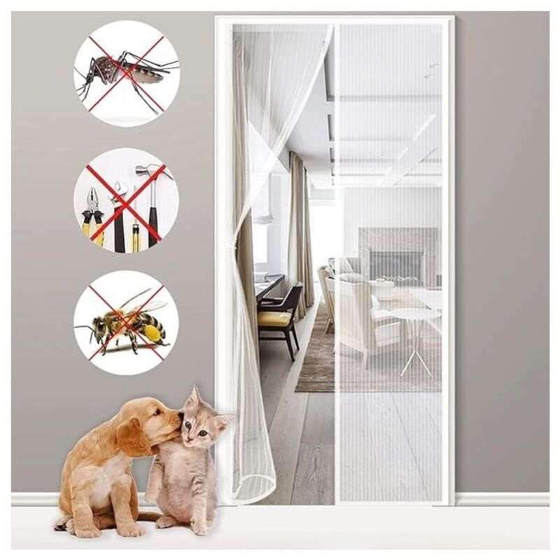 Amxcnoy Magnetisches Moskitonetz Für Tür Oder Fenster, 140 X 210 Cm, Weiß, Strapazierfähiges Moskitonetzgewebe, Automatischer Verschluss, Insektenschutzvorhang