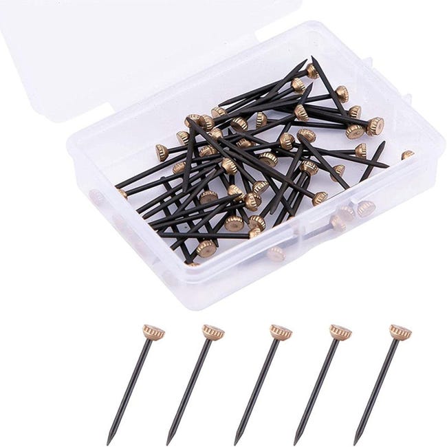 (black Gold) 50-teilige Packung Hakennägel, Inklusive Aufbewahrungsbox Aus Kunststoff, Nägeln Mit Messingkopf Und Robusten Trockenbauhaken.