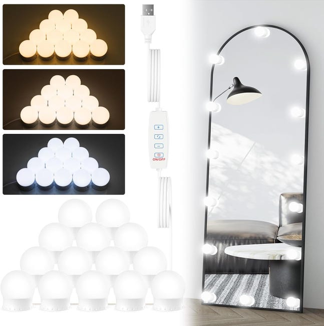Schminkspiegelleuchte, 14 Leds, Dimmbare Hollywood-spiegelleuchte, Usb-anschluss Mit Schalter, 3 Farben
