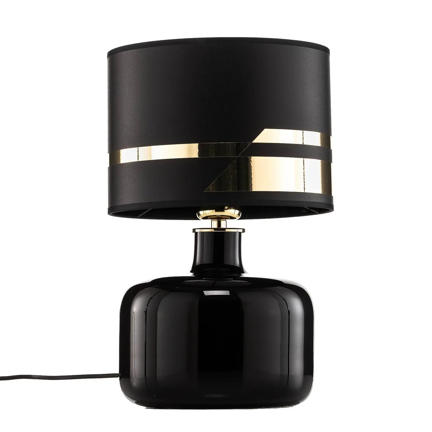 [neuwertig] B-ware Argon Tischlampe Leuchte Bodo Glasfuß Schirm Schwarz Gold Messing Dekor E27 Led