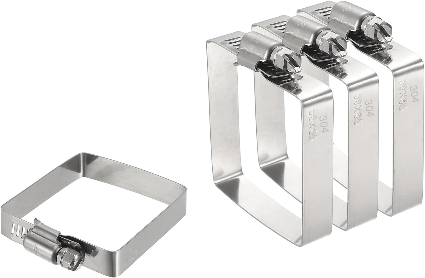 Set Mit 4 Verstellbaren Rechteckigen Kabelbindern Aus Edelstahl 304, 5,1 X 5,1 Cm, Für Kabelkanäle, Kabelhalterungen, Brückenbausysteme, Silberfarben