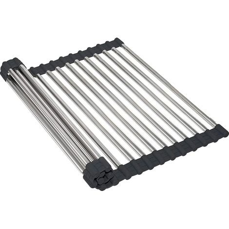 Zusammenklappbarer Geschirrabtropfkorb – 46,5 X 29,5 X 1 Cm – Edelstahl – Edelstahlfarben – Abtropfkorb Für Die Spüle – Zum Trocknen Von Geschirr, Obst Oder Gemüse – Küchenorganizer