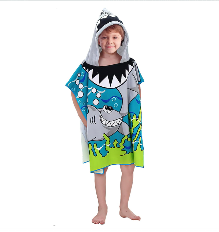 Kinder-strandponcho, Kinder-badetuch Mit Kapuze, Mikrofaser-poncho-handtuch, Surf, Badecape, 2-12 Jahre (hai)