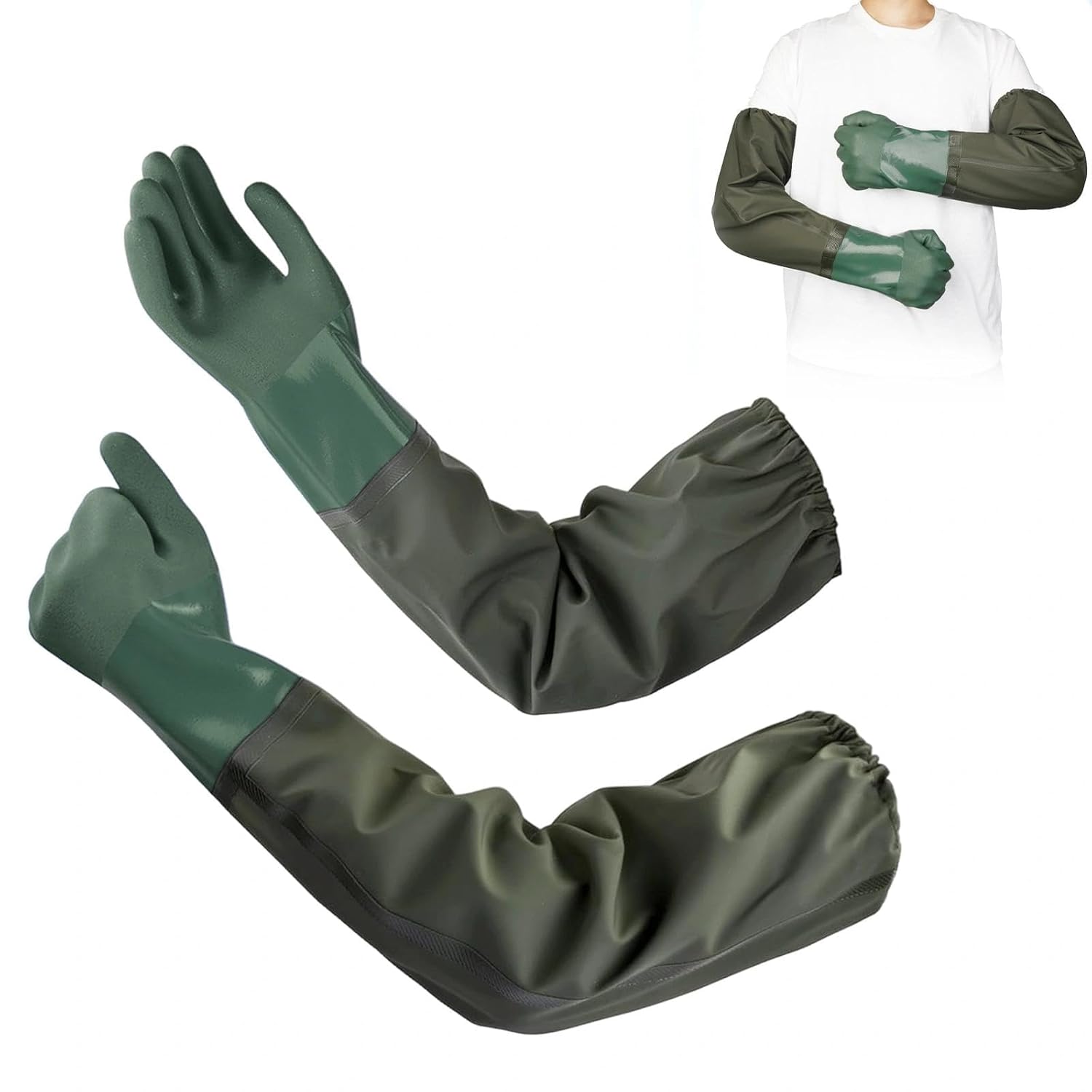 Paar Lange 70 Cm Gummihandschuhe Für Den Haushalt, Chemikalienschutzhandschuhe, Wasserdicht, Rutschfest, Für Die Reinigung Von Teichen, Industrie, Landwirtschaft, Fischerei Und Bauwesen (dunkelgrün)