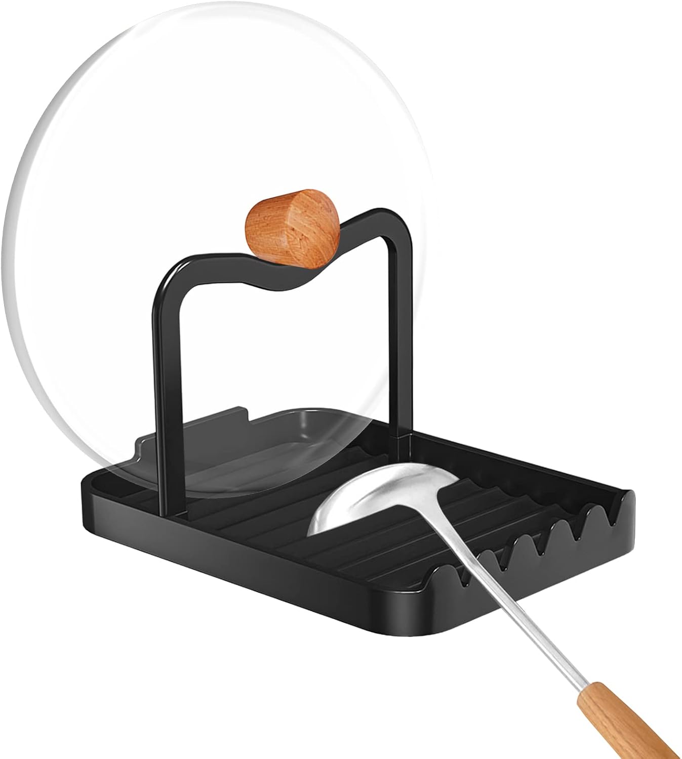 Multifunktionaler Küchenorganizer: Ablage Für Topfdeckel, Pfannenwender Und Schöpfkellen – Mit Abtropfschale (schwarz)