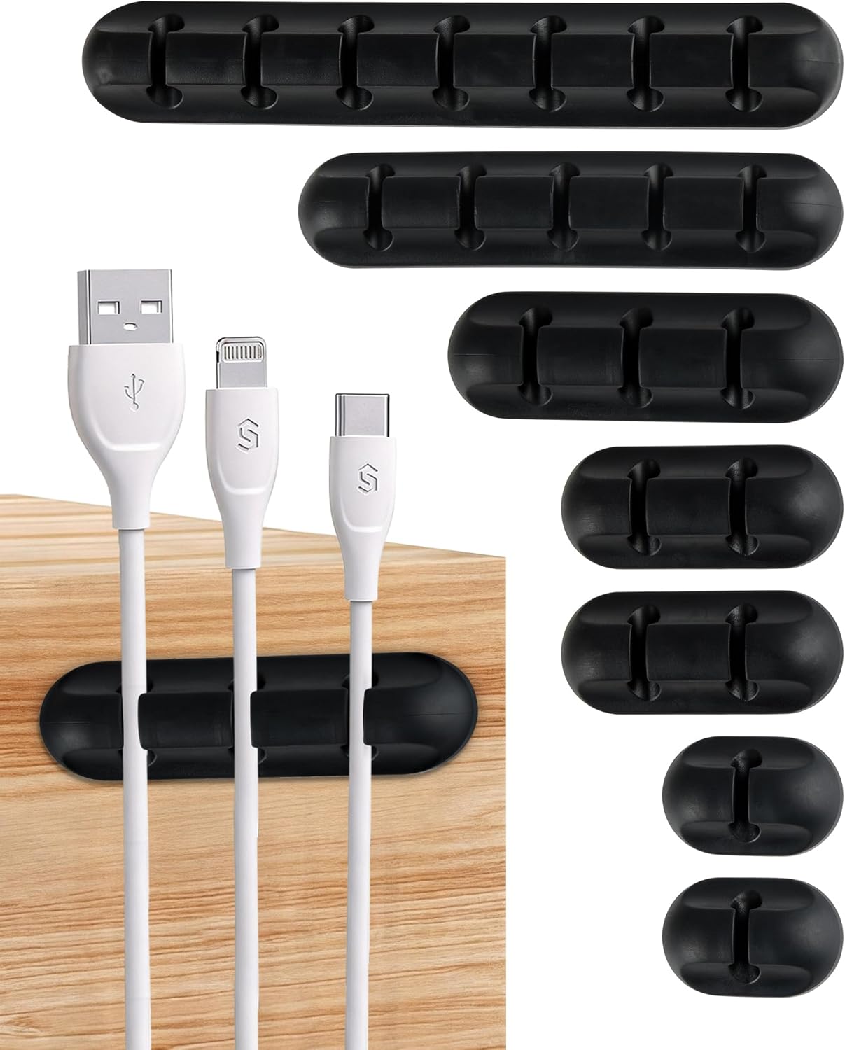 7-teiliges Kabelclip-schreibtisch-organizer-set, Kabelmanagement-schreibtisch-organizer, Multifunktional, Verschiedene Größen, Drahtclip-set, Starker Klebstoff, Für Wände, Fernseher, Schränke (schwarz