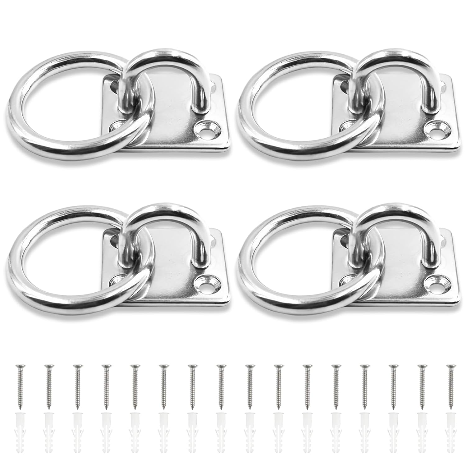 4-teiliges Wandring-set, Befestigungsring Aus Edelstahl 304 Für Platte, 6 Mm Durchmesser Metalldraht, Quadratische Ösenplatte, Geeignet Für Ställe, Yogastudios, Fitnessstudios