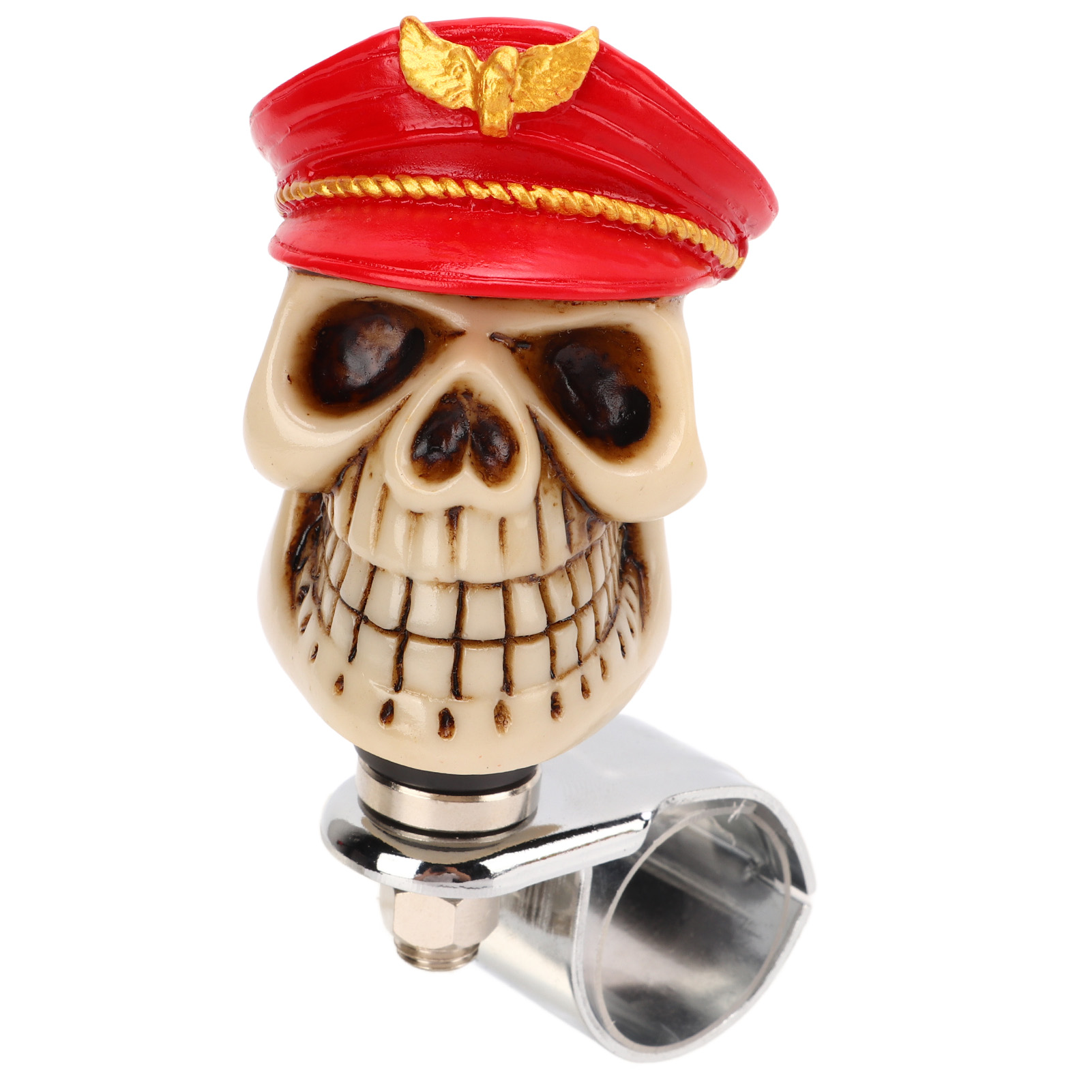 Pommeau De Volant En Forme De Crâne, Diamètre 3 Cm, En Métal Et Résine, Rouge, Pour Voitures, Camions, Tracteurs Et Bateaux.