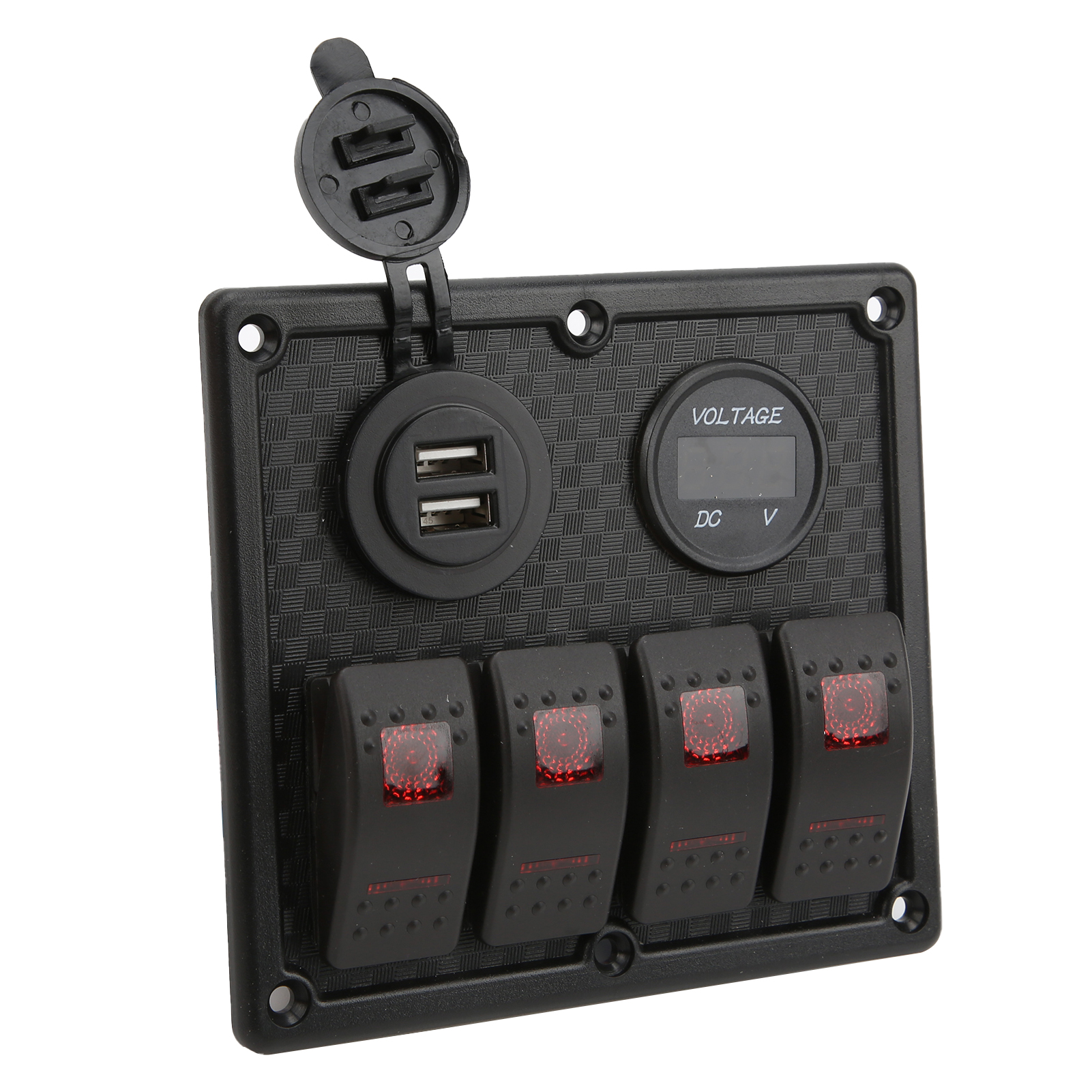 4-poliges/5-poliges Kippschalterfeld Mit 4,8-a-voltmeter, Zwei Usb-anschlüssen Für Schnellladung, Universell Für Auto, Wohnmobil, Yacht (rot)