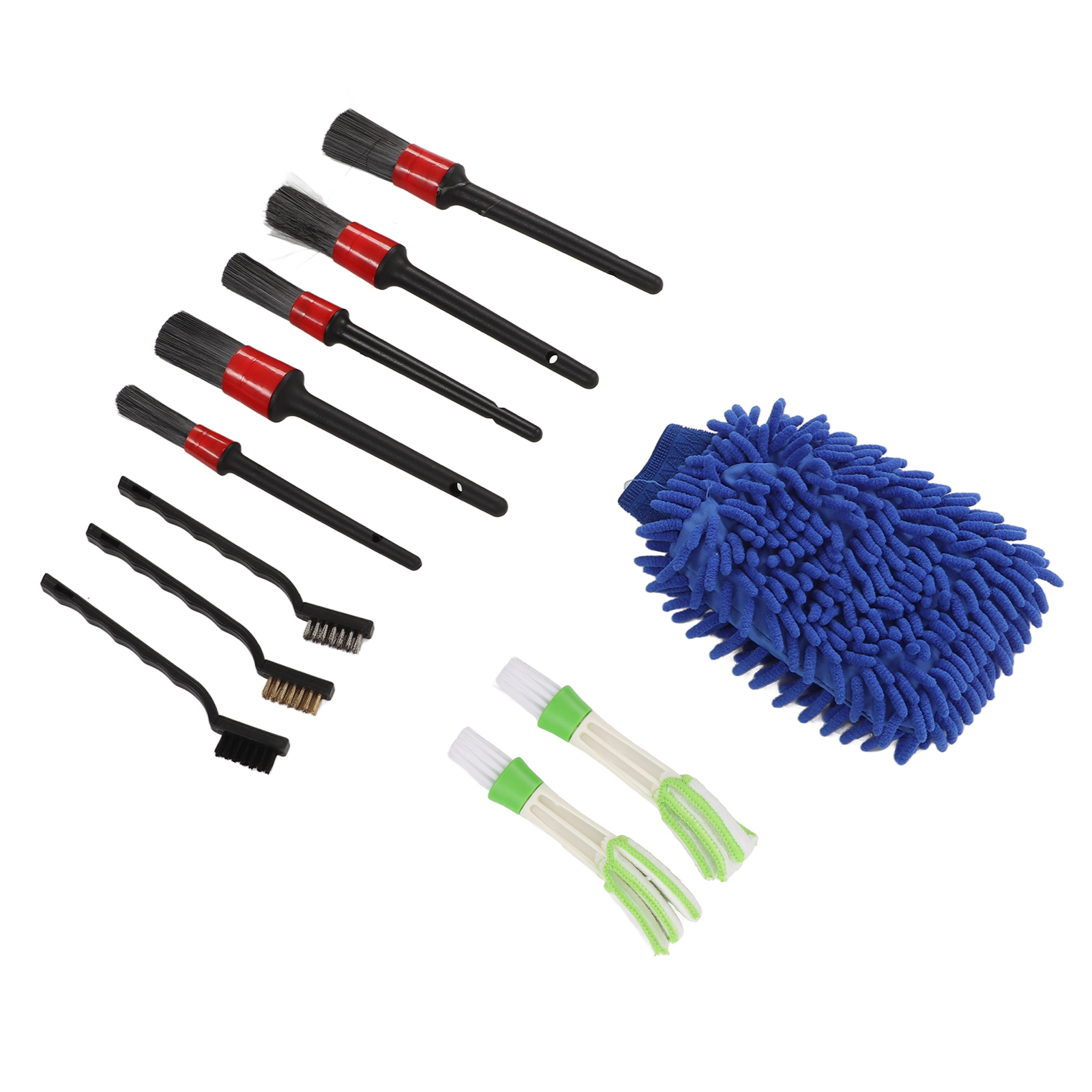 Set Mit 11 Blauen Kunststoff-autoreinigungsbürsten Für Felgen, Scheibenwischer Und Windschutzscheiben