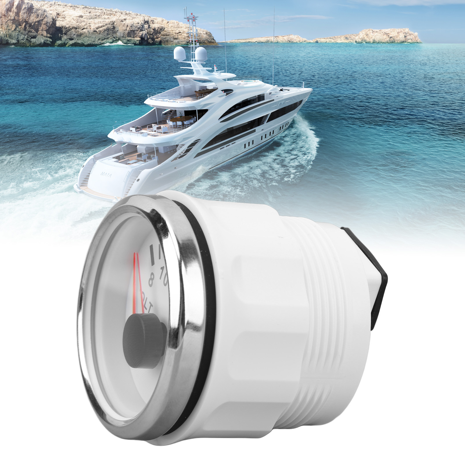52-mm-marinevoltmeter, Gleichspannungsanzeige (9–32 V) Mit Mehrfarbiger Hintergrundbeleuchtung Für Wohnmobile, Yachten, Fischerboote Und Schiffe. Weiße Frontplatte Und Silberne Abdeckung.
