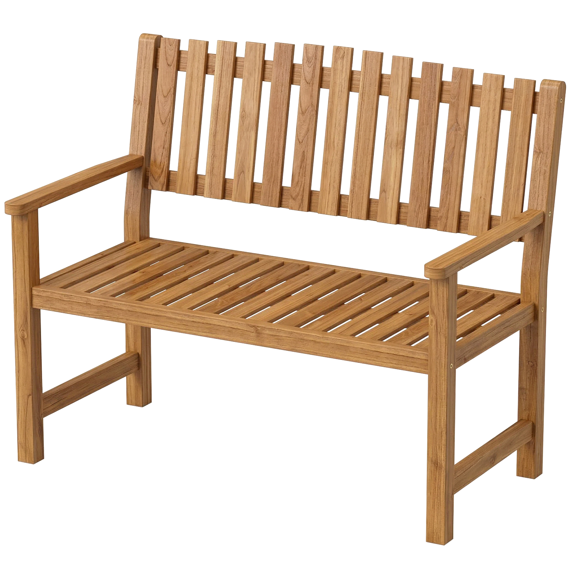 Banc De Jardin 2 Places, Banc En Bois Résistant Aux Intempéries Avec Lattes Et Accoudoirs, Capacité De Charge Jusqu'à 320 Kg, 112 X 64 X 92 Cm, Bois Naturel