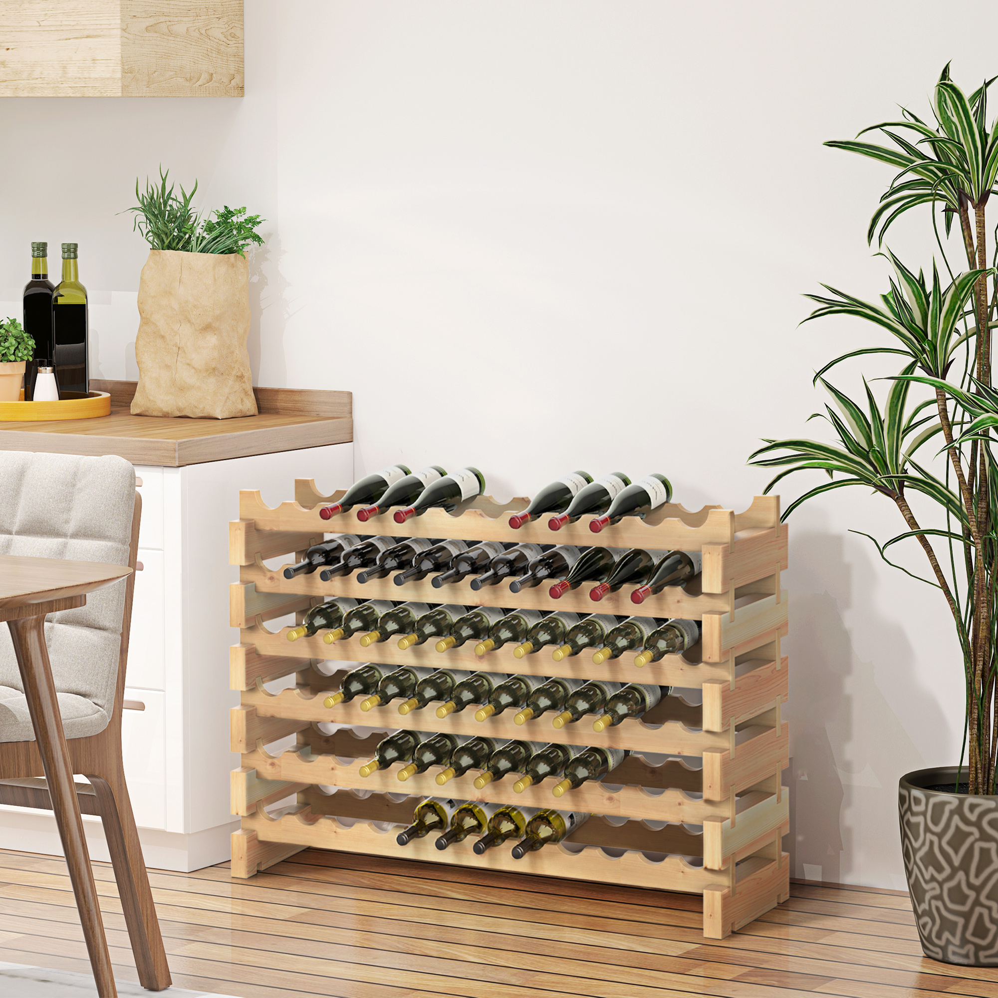 Weinregal Für 72 Flaschen, Modulares Und Stapelbares Weinregal Mit 6 Ebenen, Aus Massivem Fichtenholz, Für Weinkeller, Bars Und Keller, 114 X 28 X 85 Cm, Naturholz