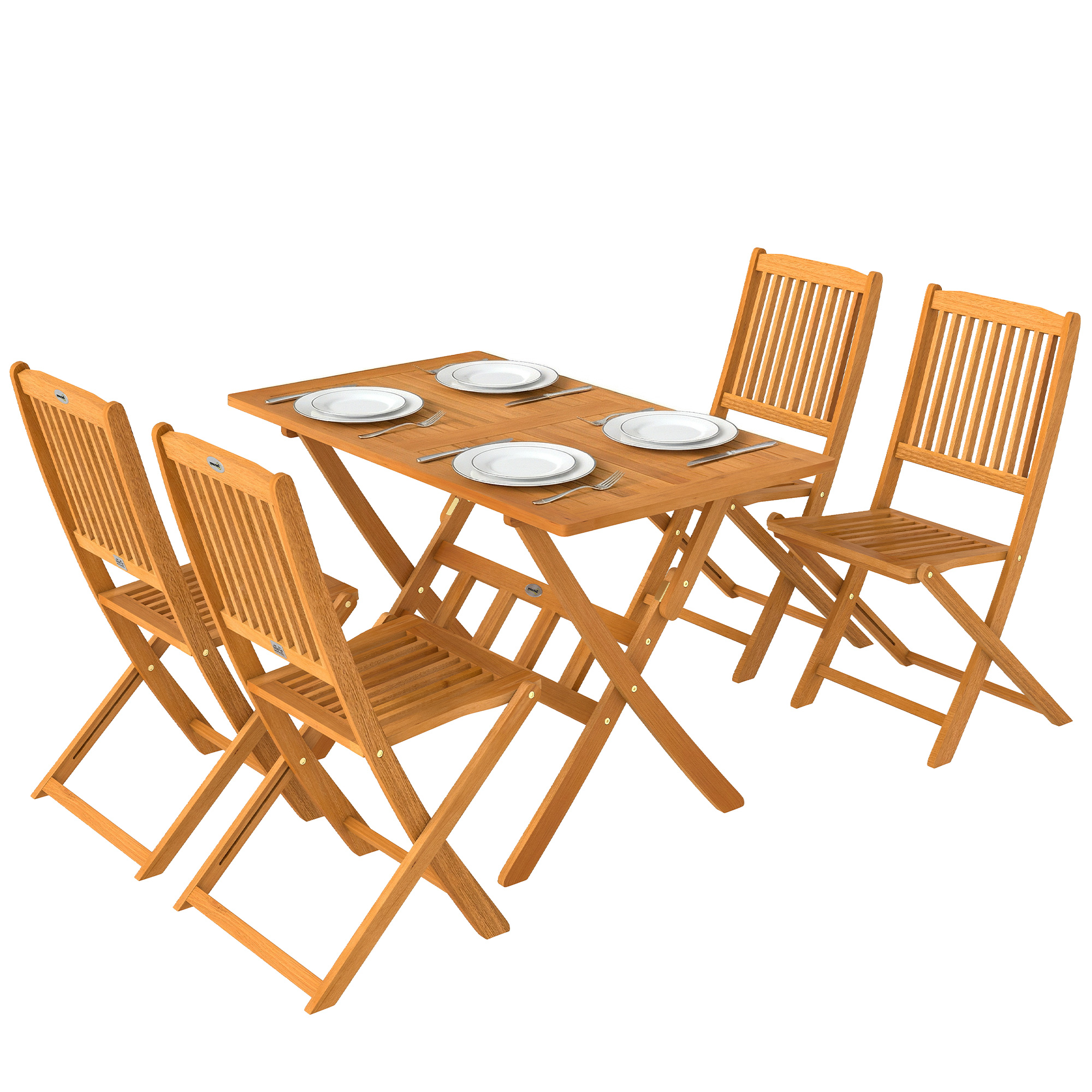 Ensemble De Jardin En Acacia, Salon De Jardin 5 Pièces, Table Pliante Et 4 Chaises Pliantes, Design À Lattes