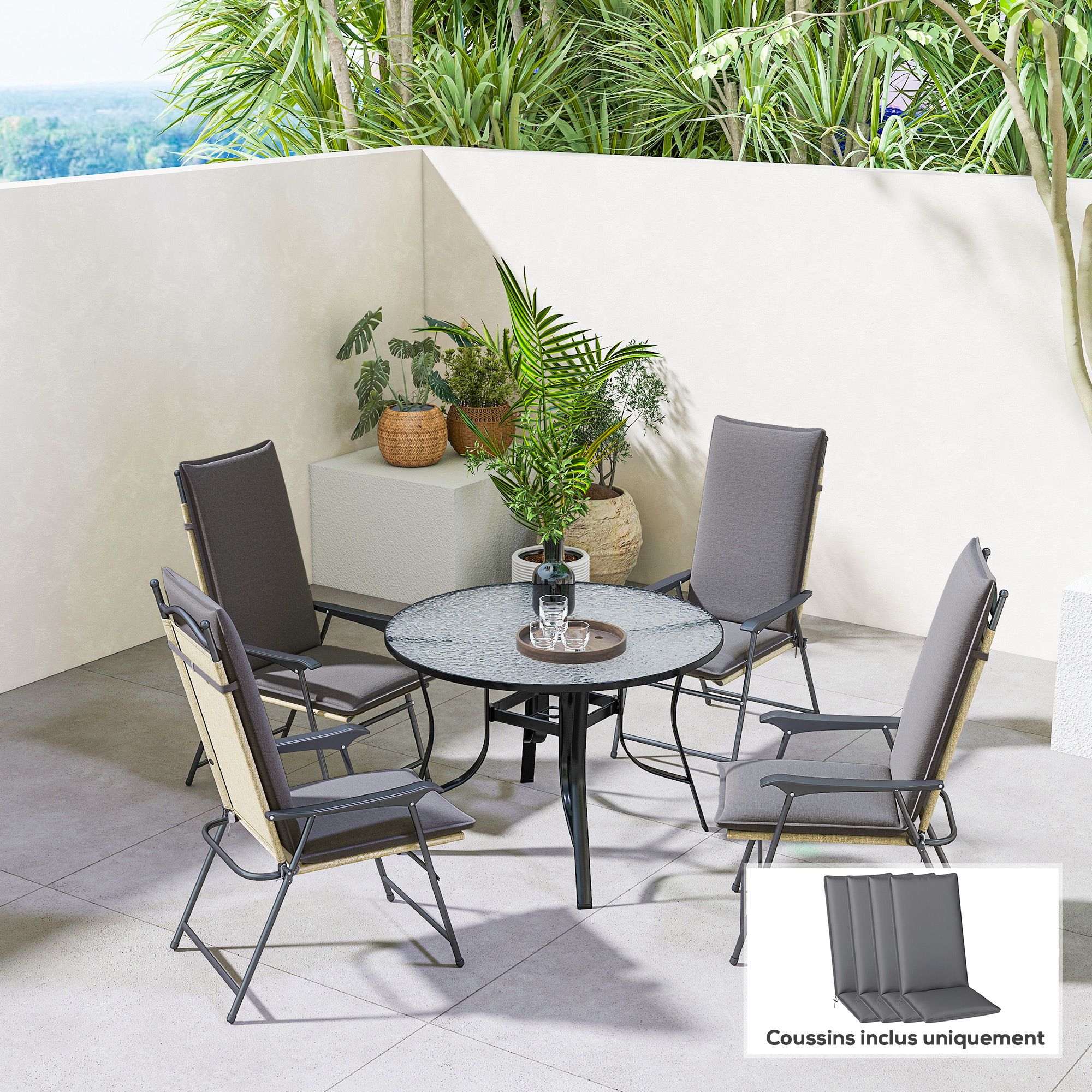4er-set Outdoor-kissen Mit Band Und Verstellbarem Gurt, Uv-schutz 50+, Farbecht, 124 X 50 X 5 Cm, Grau
