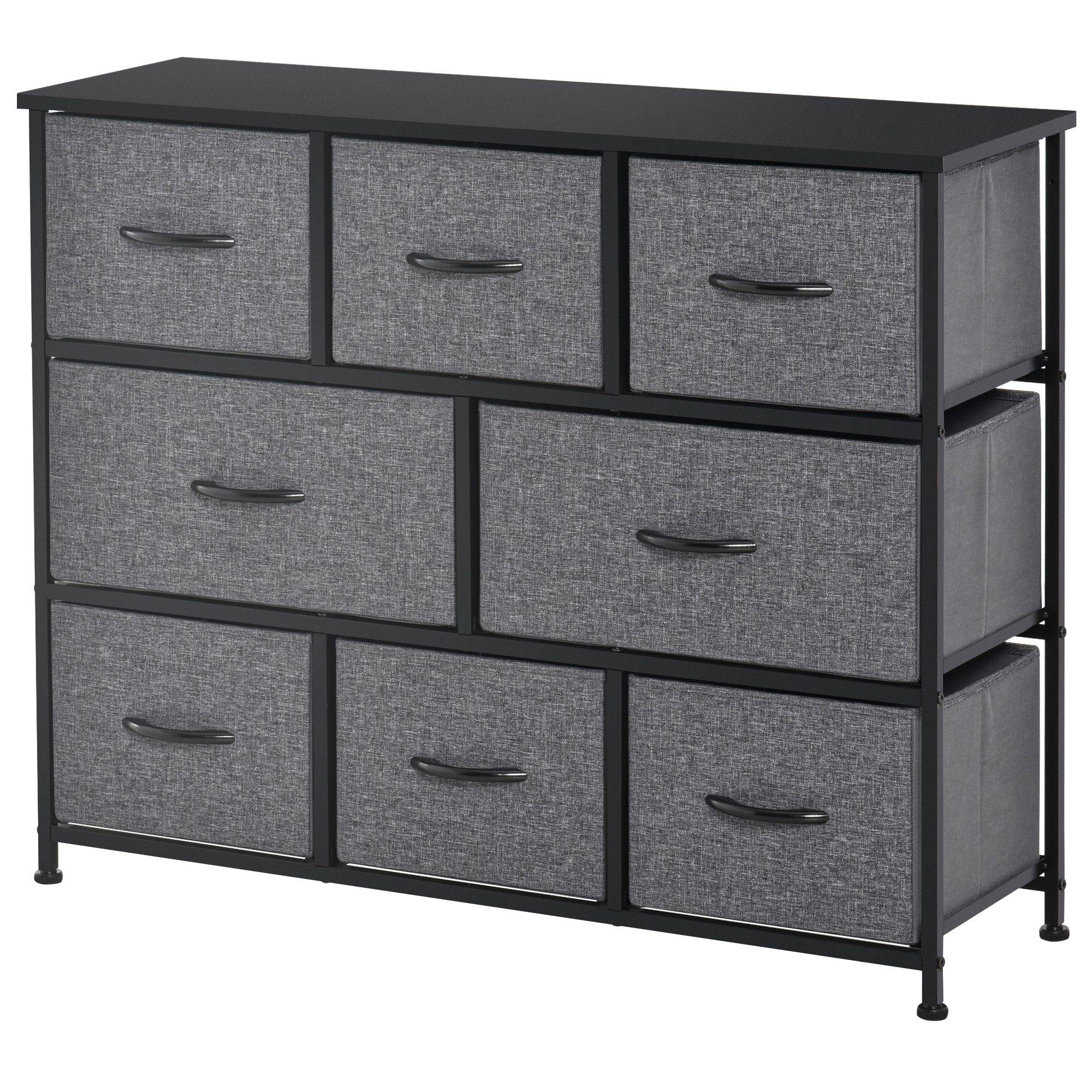 Bureau À 8 Tiroirs En Tissu, 2 Grands Et 6 Petits, Cadre Métallique, Protection Antichute, Gris
