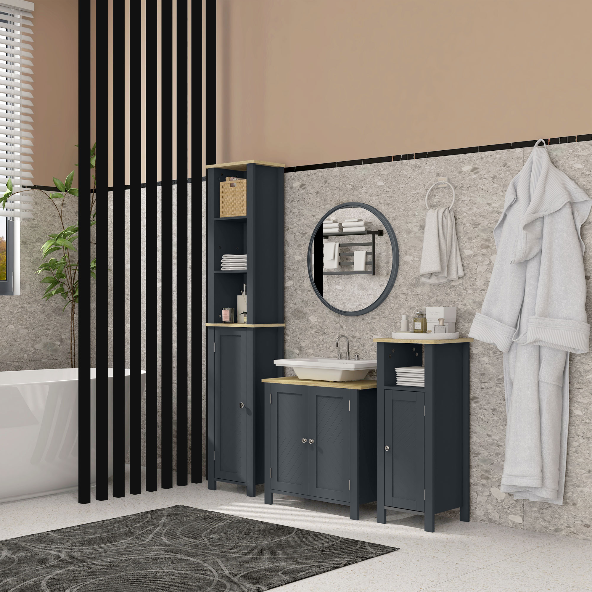 Niedriger Schrank Aus Spanplatte Und Mdf, 2 Türen Und Verstellbarer Einlegeboden, 60 X 30 X 60 Cm, Grau