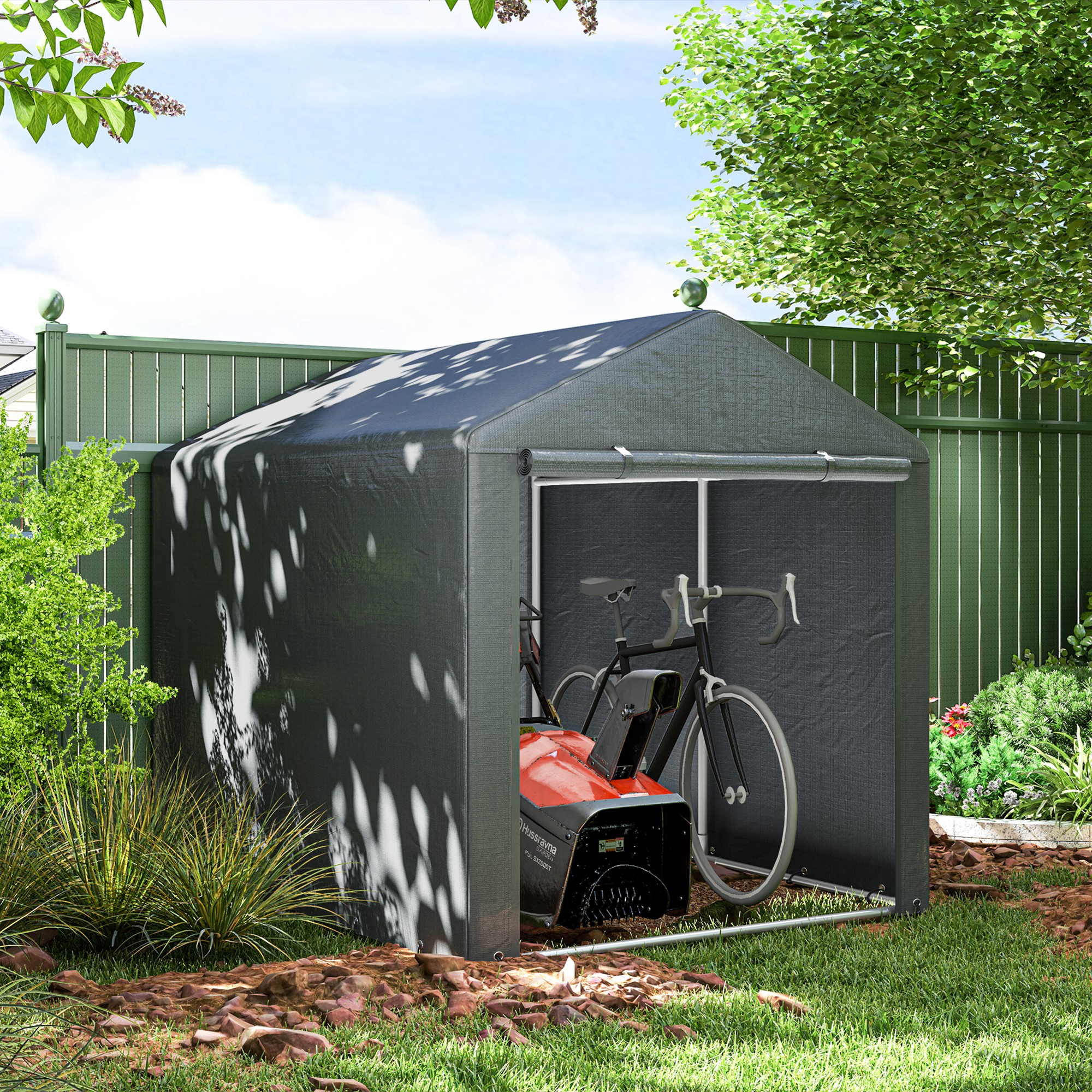 Garten- Und Garagenunterstand Für Fahrräder Und Motorräder Mit Uv-schutz, 1,6 X 2 M, Dunkelgrau