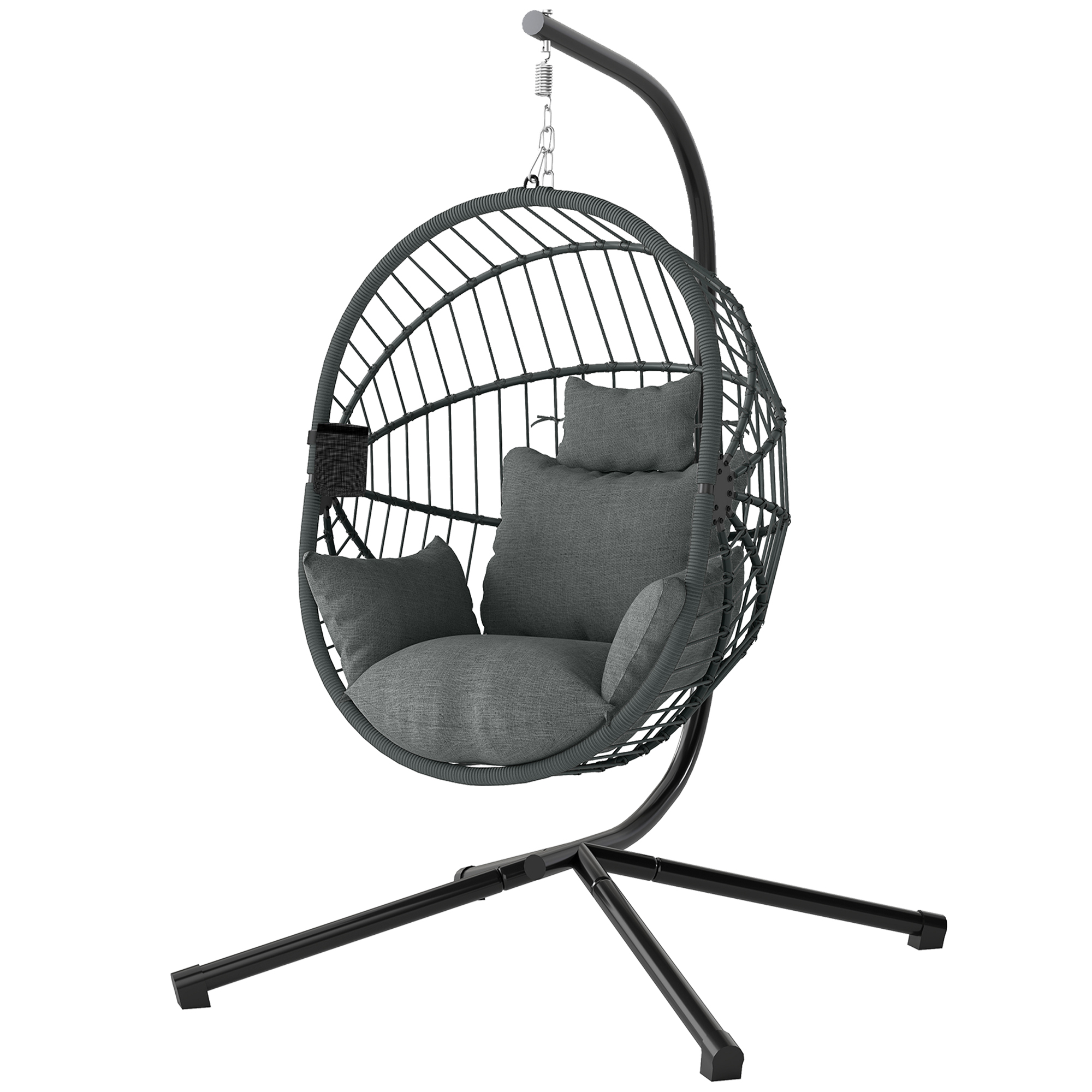 Hanging Egg Chair Outdoor Avec Coussin Gris, 120x106x188 Cm, Siège Suspendu Pour Jardin Terrasse