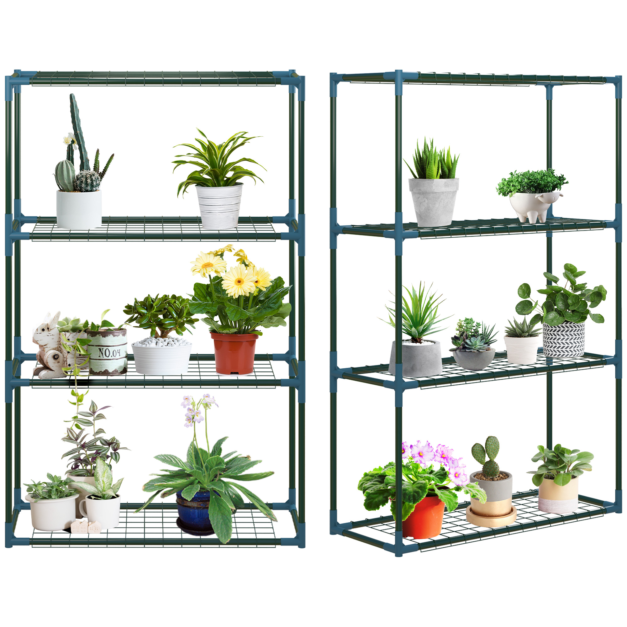 Étagère Murale, Lot De 2, Avec 4 Tablettes Chacune, Utilisable Ensemble Ou Séparément, Acier, Vert, 70 X 27 X 110 Cm