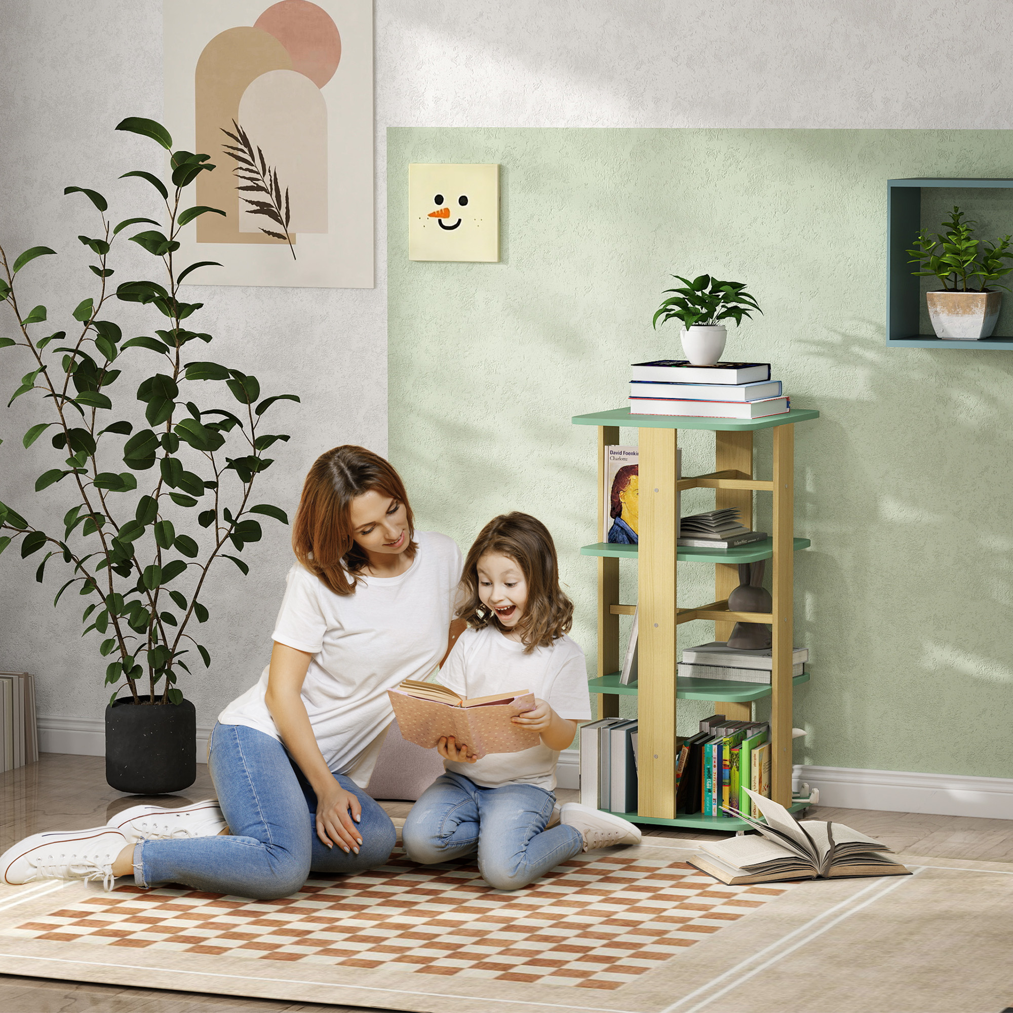 Kinderbücherregal Mit Rollen, 3-stöckige Aufbewahrungsmöglichkeit Für Kinderbücher Im Spielzimmer, Kinderzimmer, Grün