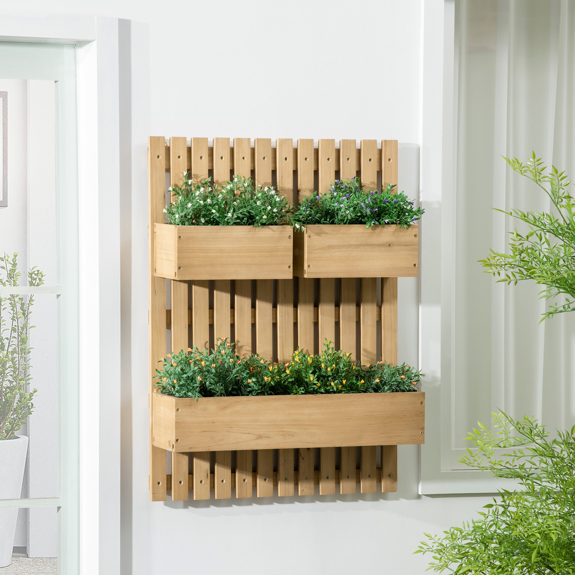 Wandmontierter Gemüsekasten Mit 3 Herausnehmbaren Tabletts Aus Massivholz, 60 X 16 X 80 Cm