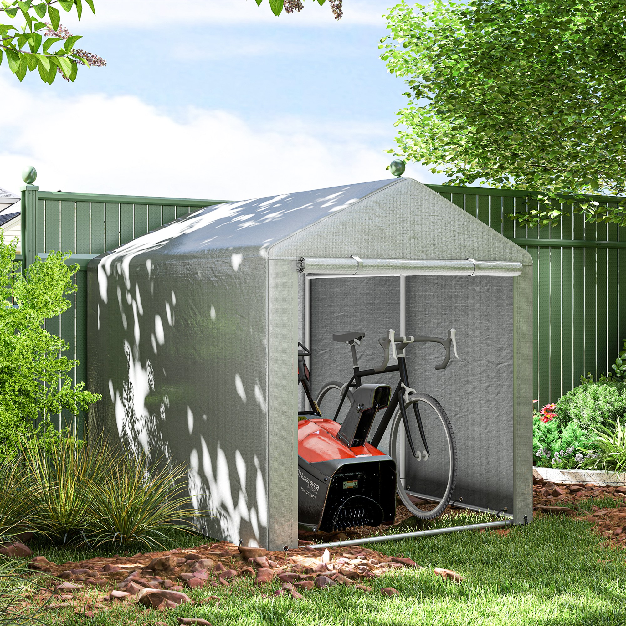 Garten- Und Garagenunterstand Für Fahrräder Und Motorräder Mit Uv-schutz, 1,6 X 2 M, Hellgrau