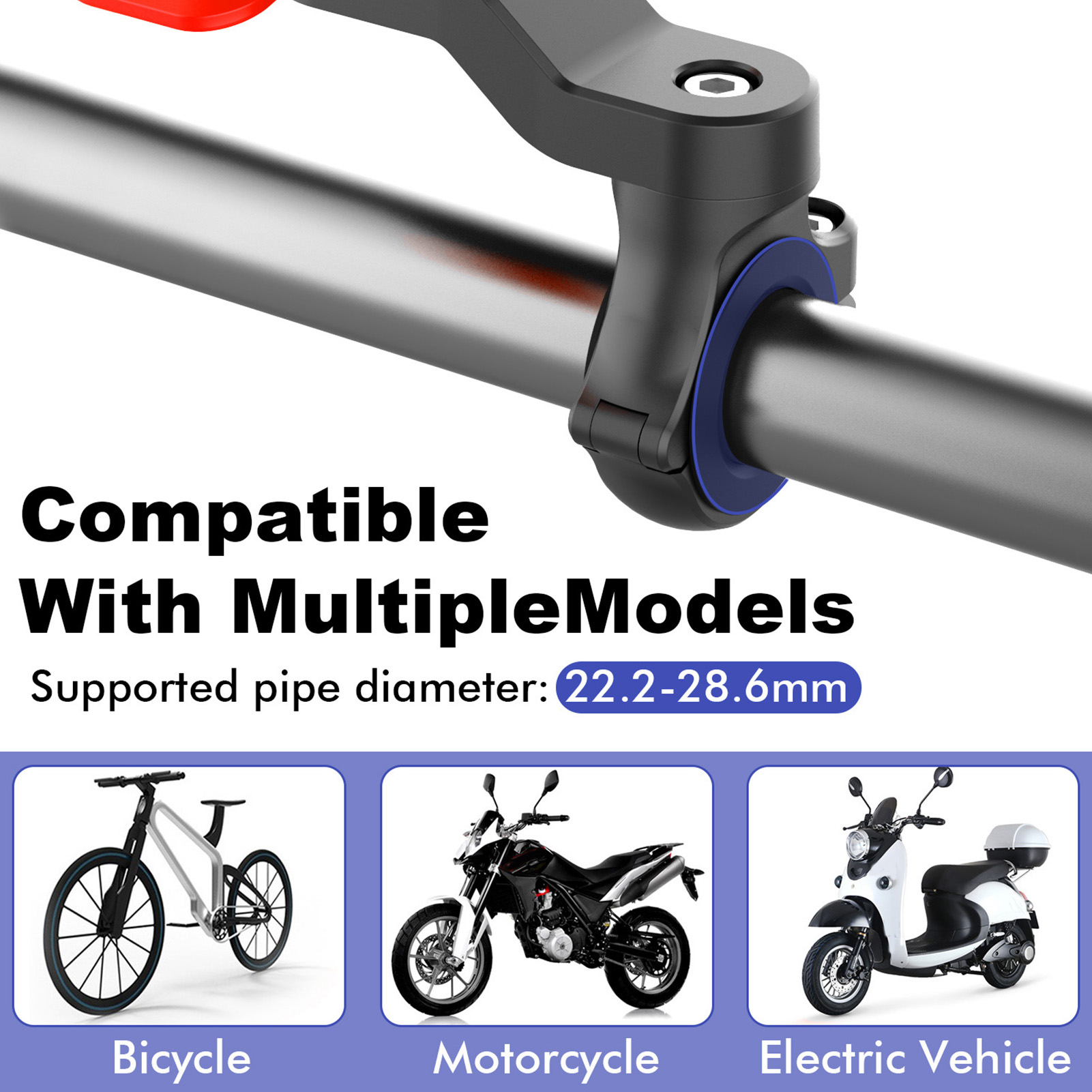 Support De Téléphone Portable Pour Vélo, Réglable, Rotatif Et Anti-vibrations, Pour Scooter Électrique, Noir Et Rouge (hl-143a)