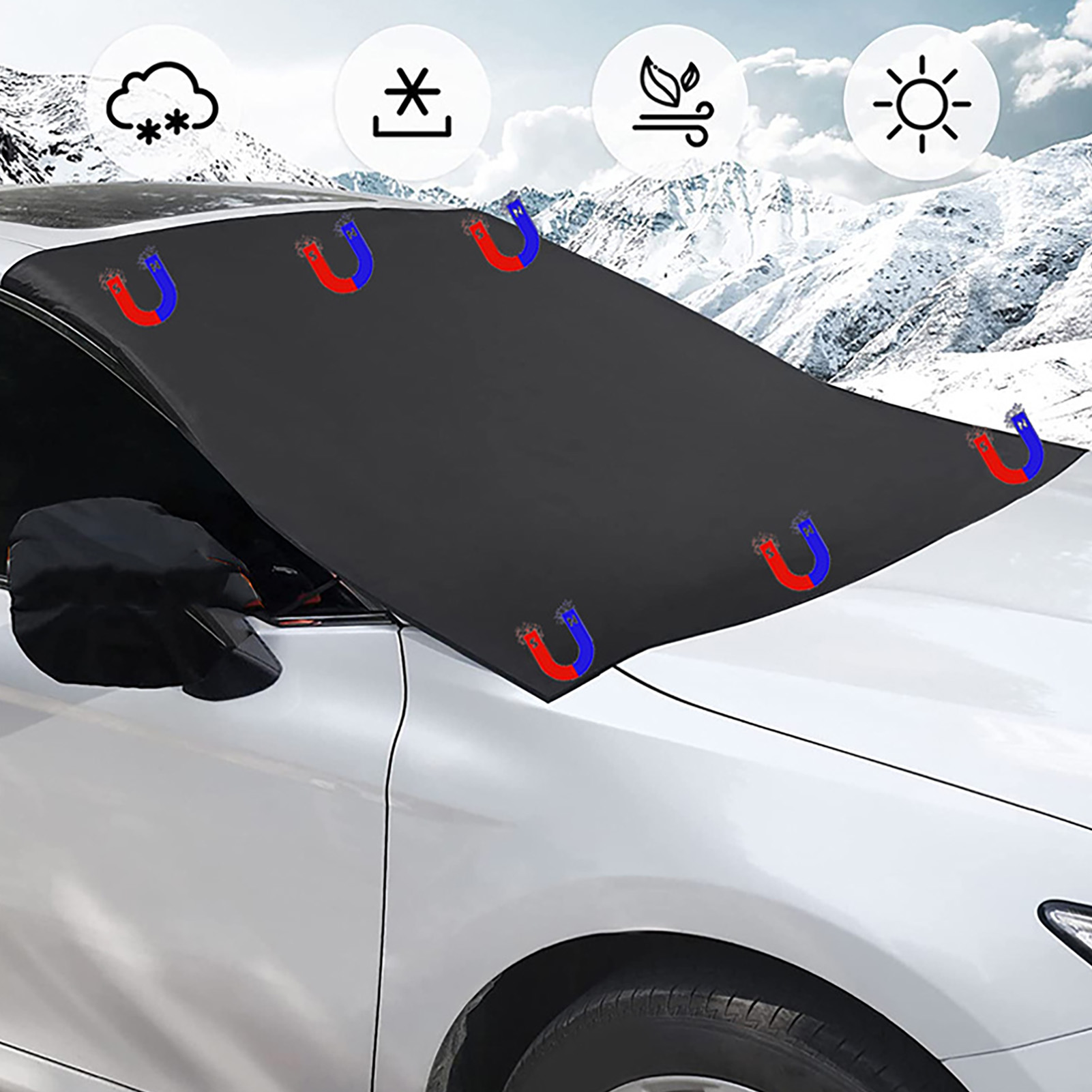Magnetischer Sonnenschutz Gegen Schnee Und Frost Für Die Windschutzscheibe Von Autos, Kompatibel Mit Den Meisten Fahrzeugen, 210 X 125 Cm (82,7 X 49,2 Zoll).